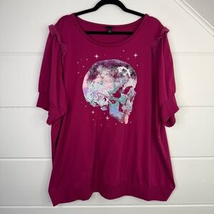 Torrid 4X Lightweight French Terry Ruffle Short Sleeve Sweatshirt Skull Print